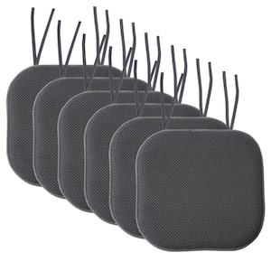 Honeycomb Memory Foam Square 16 in. x 16 in. Non-Slip Back Chair Cushion with Ties (6-Pack), Charcoal