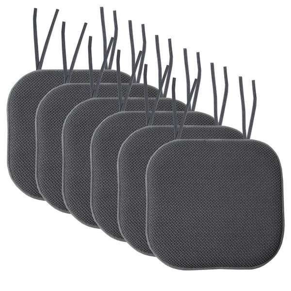 Sweet Home Collection Honeycomb Memory Foam Square 16 in. x 16 in. Non-Slip Back Chair Cushion with Ties (6-Pack), Charcoal