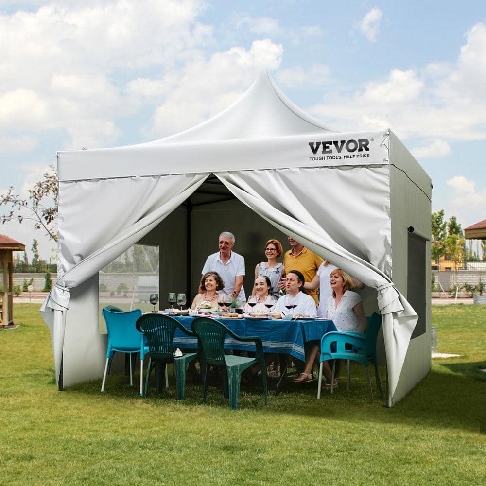 White 10x10ft Pop-Up Canopy Tent with Sidewalls and Bag