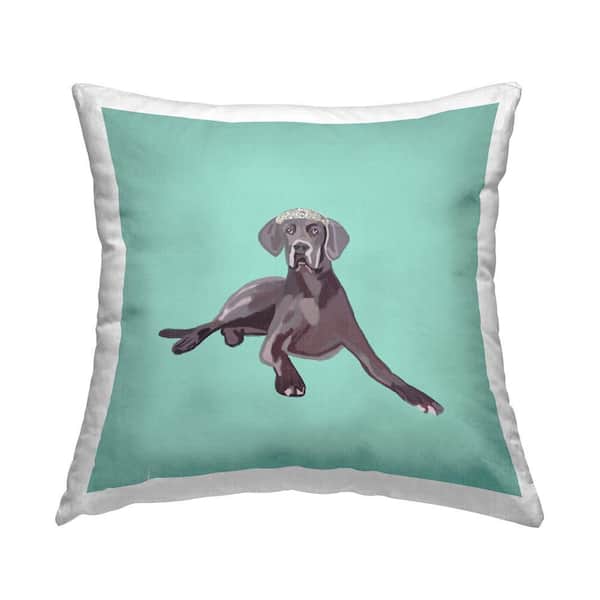 Stupell Industries Elegant Labrador with Crown Blue Print Polyester 18 in. x 18 in. Throw Pillow