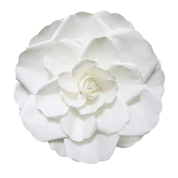 LIVING LUXURY 12 in. Large White Artificial Paper Rose Flower Wall Decor Backdrop (Set of 3)