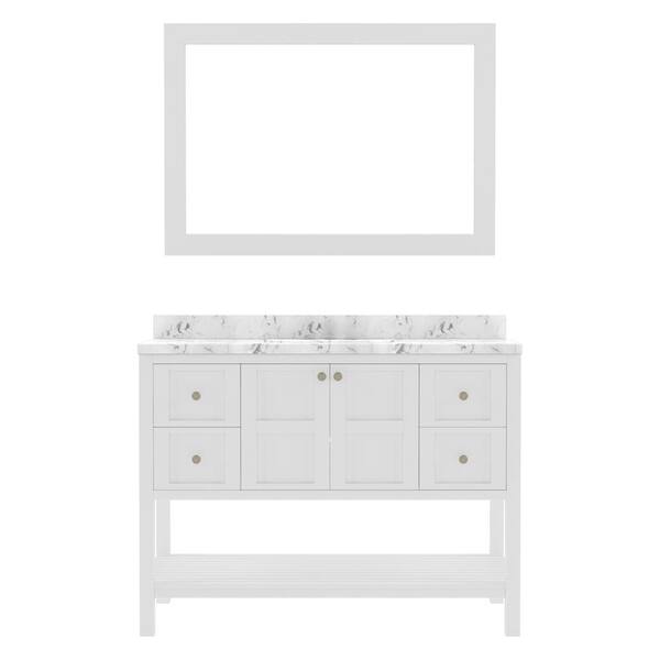 Virtu USA Winterfell 48 in. W x 22 in. D x 37 in. H Single Sink Bath Vanity in White with Quartz Top and Mirror