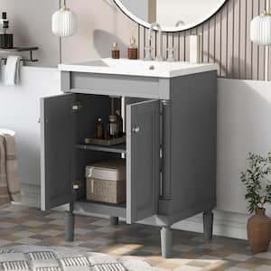 24 in. W x 18 in. D x 34 in. H Single Sink Freestanding Bath Vanity in Gray with White Resin Top