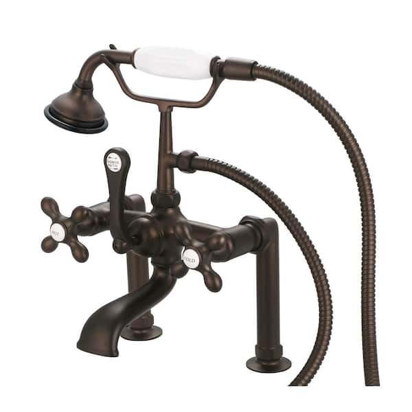 Water Creation 3-Handle Vintage Claw Foot Tub Faucet with Handshower and Cross Handles in Oil Rubbed Bronze