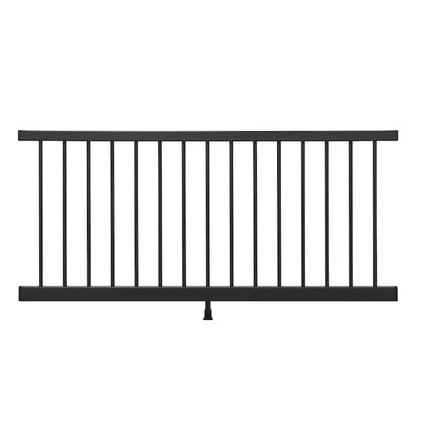 Enhance 6 ft. x 36 in. Charcoal Black Composite Rail with Black Round Aluminum Baluster Kit-Horizontal