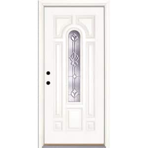 37.5 in. x 81.625 in. Medina Zinc Center Arch Lite Unfinished Smooth Right-Hand Inswing Fiberglass Prehung Front Door