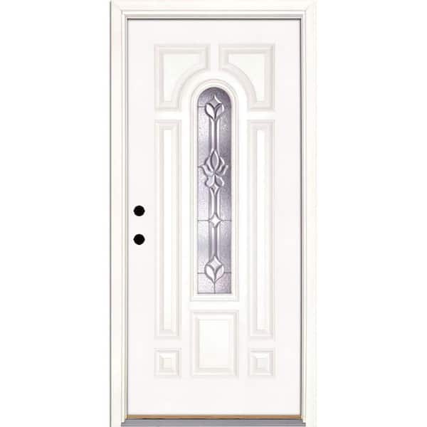 Feather River Doors 37.5 in. x 81.625 in. Medina Zinc Center Arch Lite Unfinished Smooth Right-Hand Inswing Fiberglass Prehung Front Door