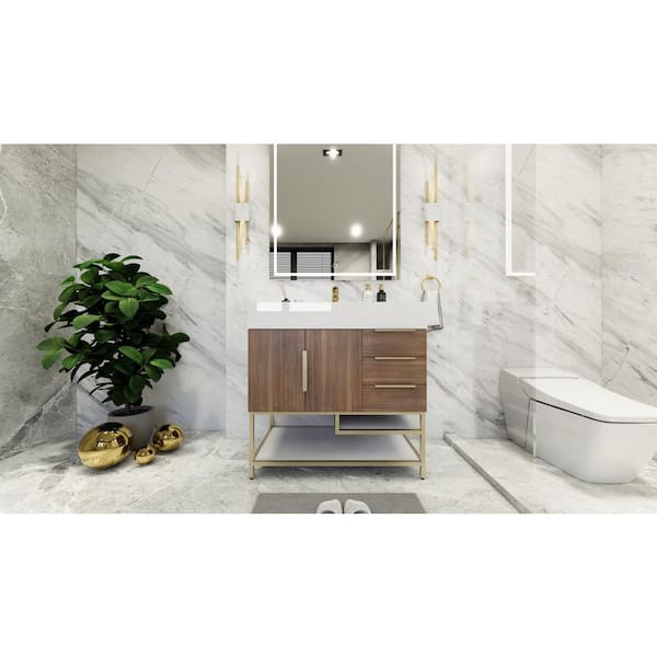 BV Better Vanity Bethany 36 in. W. x 20 in. D x 36 in. H Single Sink Freestanding Bath Vanity in Rosewood with White Acrylic Top