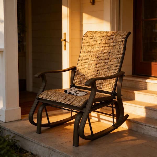 Metal Outdoor Garden Glider Chair w/ Steel Frame and Mesh Fabric