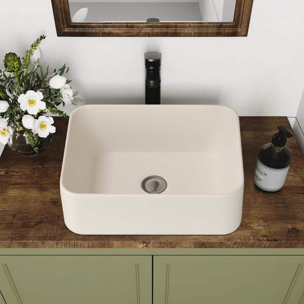 Glossy White Ceramic Rectangular Bathroom Sink