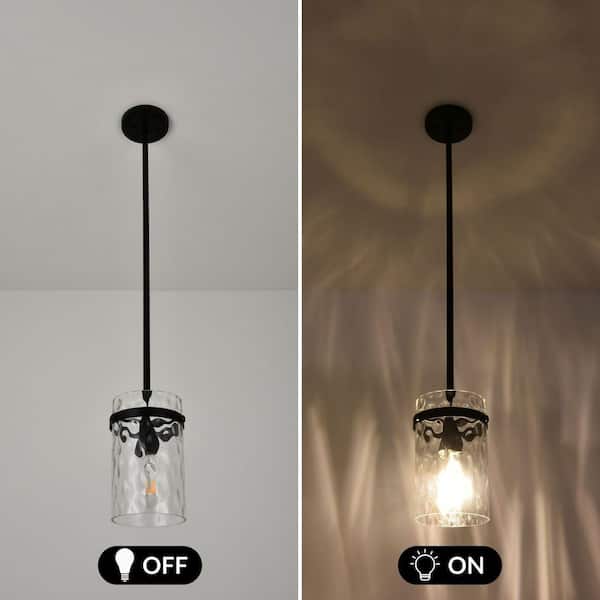 Jasslynn 60 Watt 1 Light Black Modern Pendant Light with Cylinder Glass Shade for Kitchen Dining Room Foyer