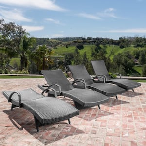 Miller Grey 4-Piece Faux Rattan Adjustable Outdoor Chaise Lounge with Armrest