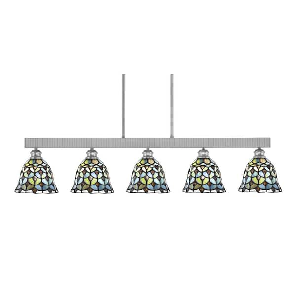 Unbranded Albany 60-Watt 5-Light Brushed Nickel Linear Pendant Light with Crescent Art Glass Shades and No Bulbs Included