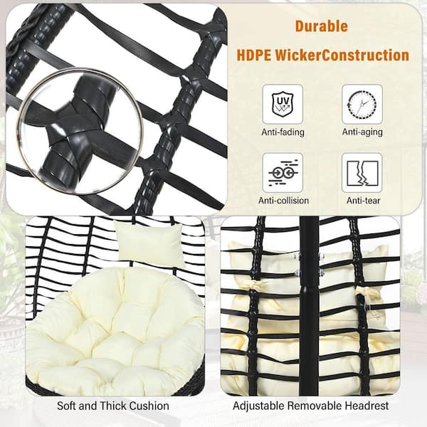 Black Wicker Foldable Outdoor Rattan Egg Chair Patio Swing Chair