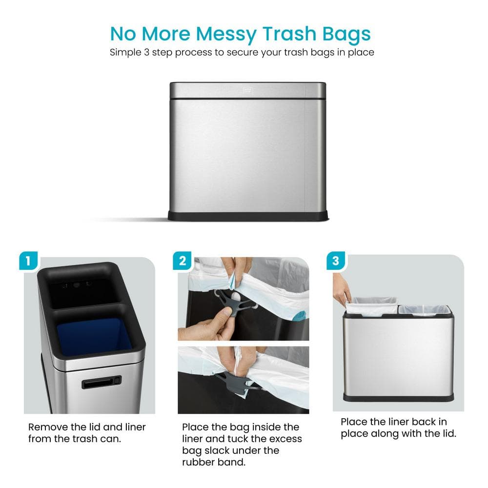 8 Gallon Stainless Steel Dual Compartment Open Top Trash Can