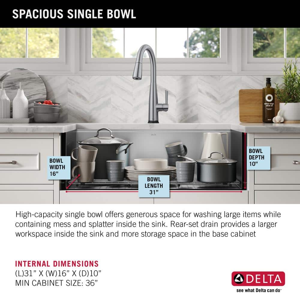 Delta Rivet 33" Stainless Steel Farmhouse Workstation Sink