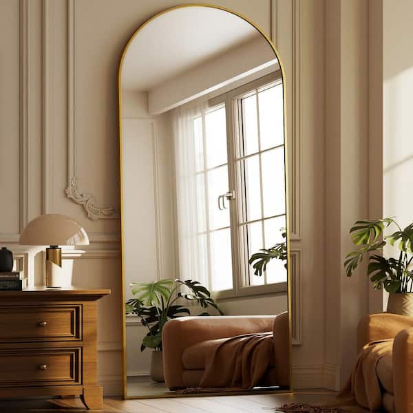 Gold 30 in. W x 67 in. H Arched Aluminum Framed Full Length Floor Mirror