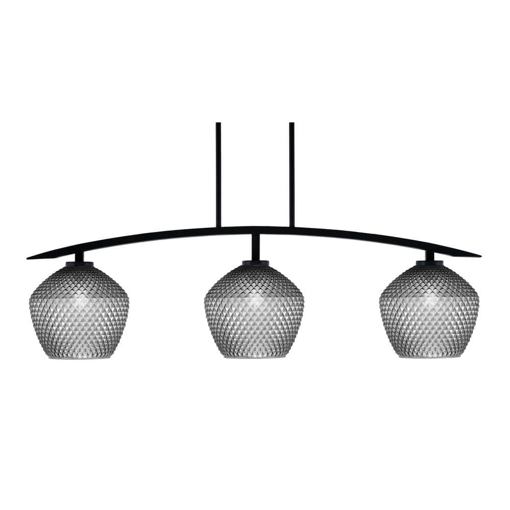 Siena 41 in. 3-Light Matte Black Chandelier with 9 in. Smoke Textured Glass