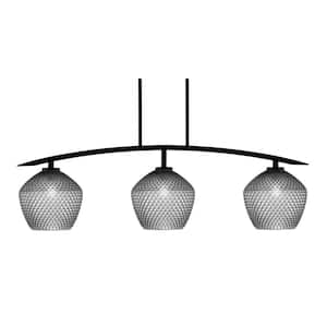 Siena 41 in. 3-Light Matte Black Chandelier with 9 in. Smoke Textured Glass Shades No Bulbs Included