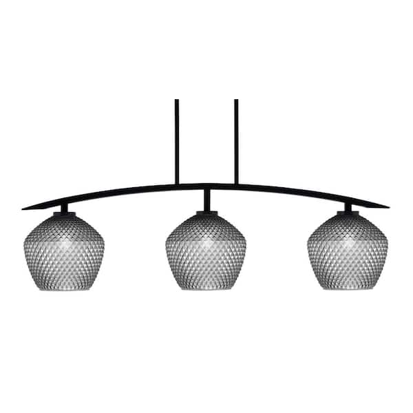 Unbranded Siena 41 in. 3-Light Matte Black Chandelier with 9 in. Smoke Textured Glass Shades No Bulbs Included