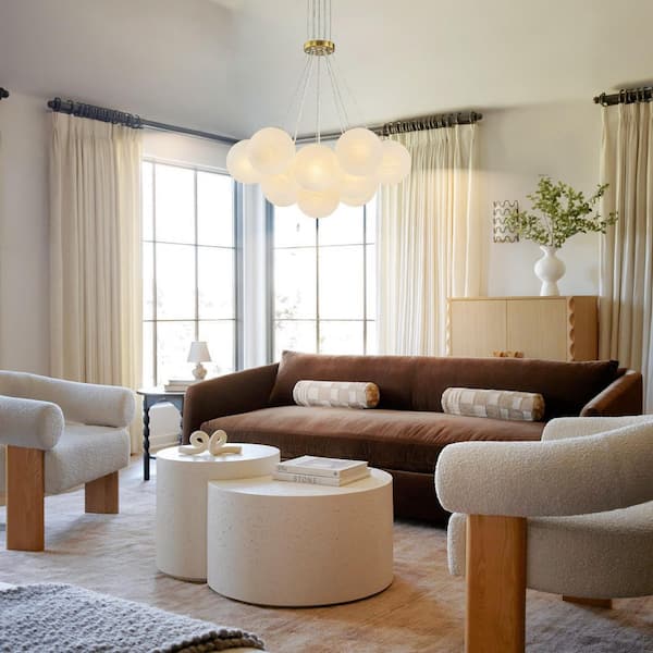 Reenat 13-Light Modern Gold Linear Cluster Textured Glass Globe Bubble Chandelier