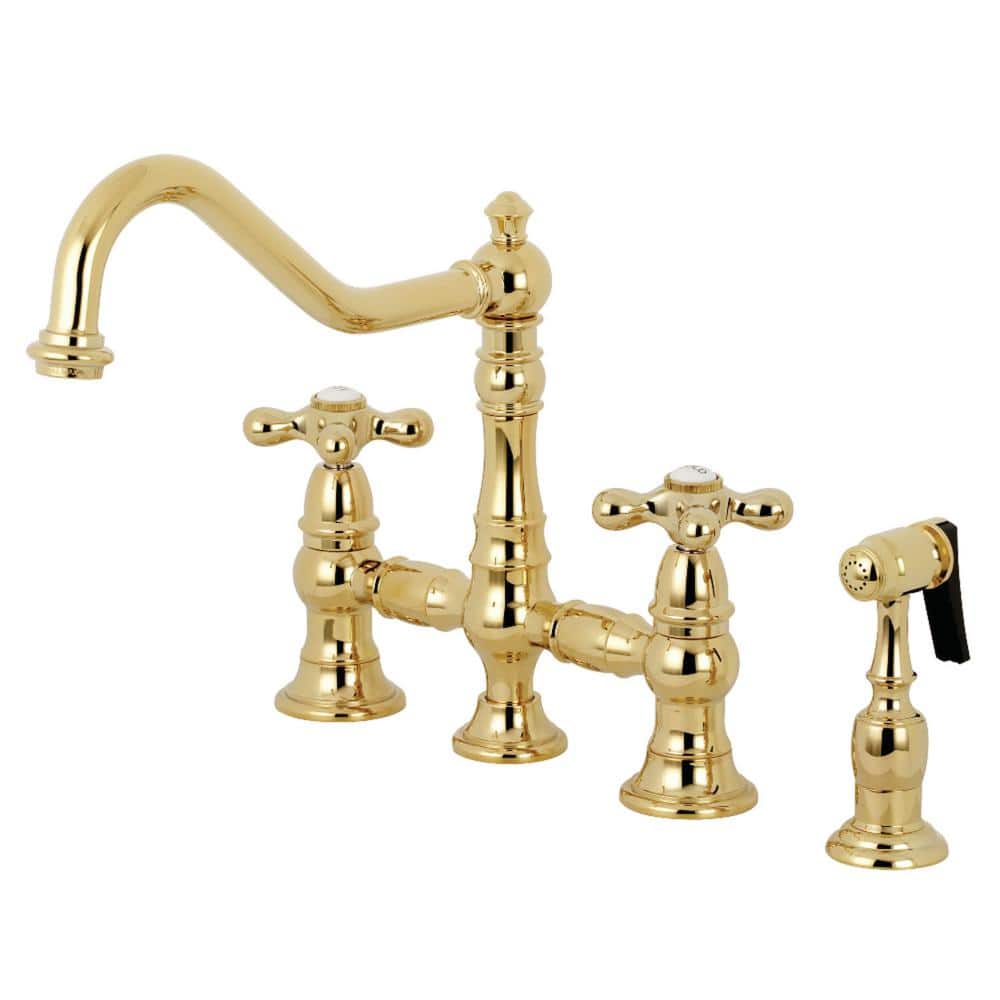 Polished Brass Kingston Brass Bridge Kitchen Faucets Hks3272axbs 64 1000 