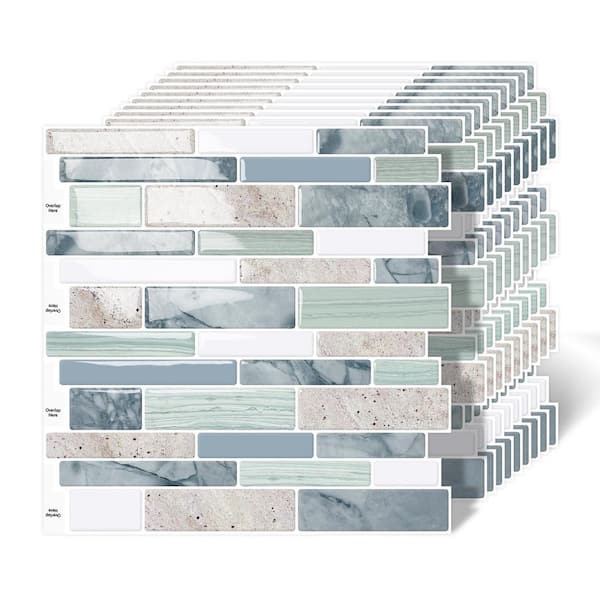 Sage Green 12 in. x 12 in. Vinyl Peel and Stick Backsplash Tiles 10-Pack