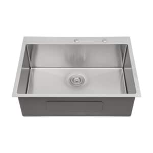 33 in. Drop-In Single Bowl 16-Gauge T304 Stainless Steel Kitchen Sink with Drain Cap