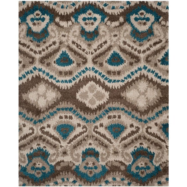 Safavieh Tibetan Shag Brown/Turquoise 8 ft. x 10 ft. Area Rug