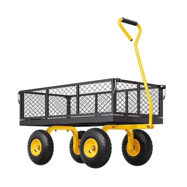 4.45 cu. ft. 900 lbs. Steel Garden Cart w/Removable Mesh Sides, 10 in. Wheels & 180° Rotating Handle-Converts to Flatbed
