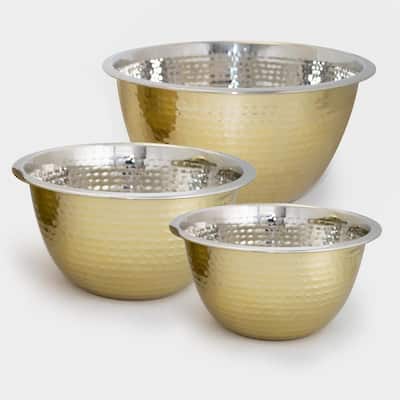 1.75 QT Professional Stainless-Steel Hammered Mixing Bowl with Gold Tone