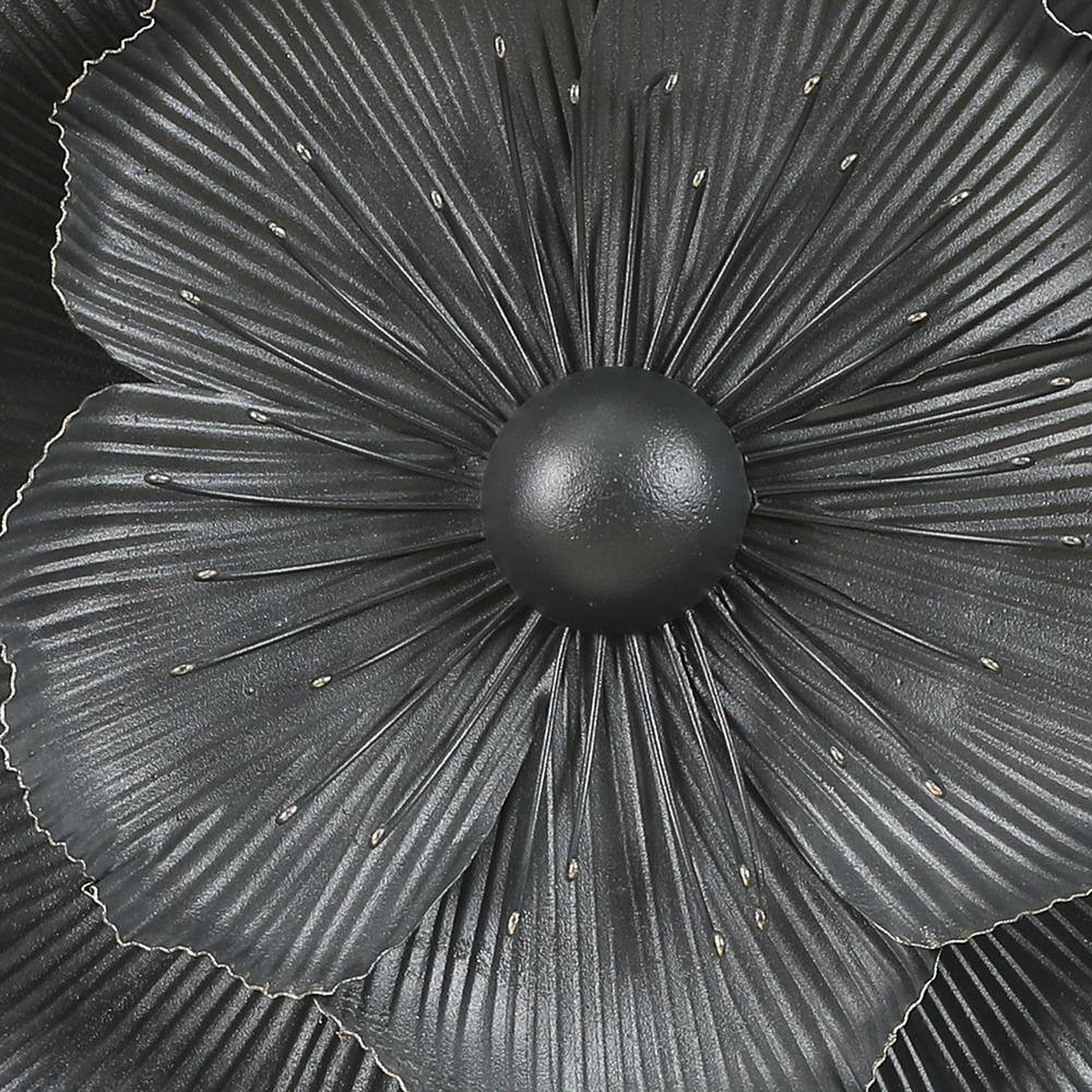 LuxenHome Black and Gold Metal Flower Wall Sculptures Set