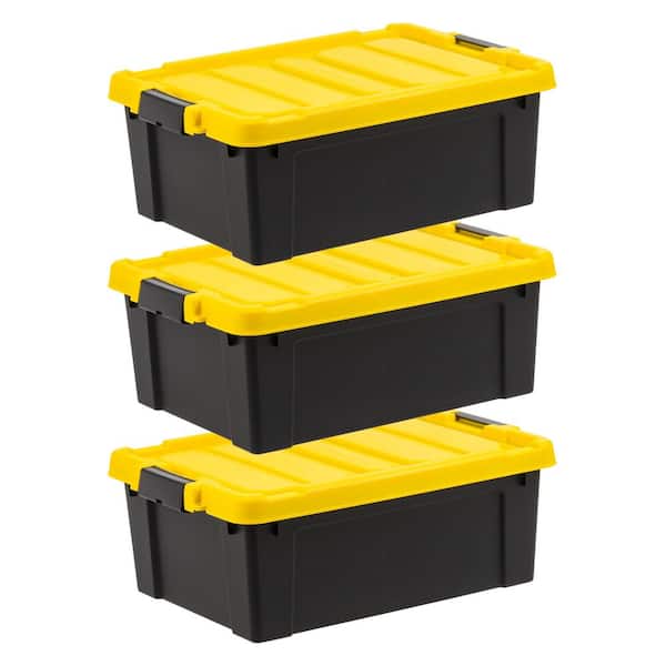 12 gal. Heavy-Duty Stackable Storage Tote, Black with Yellow Lid (Set of 3)