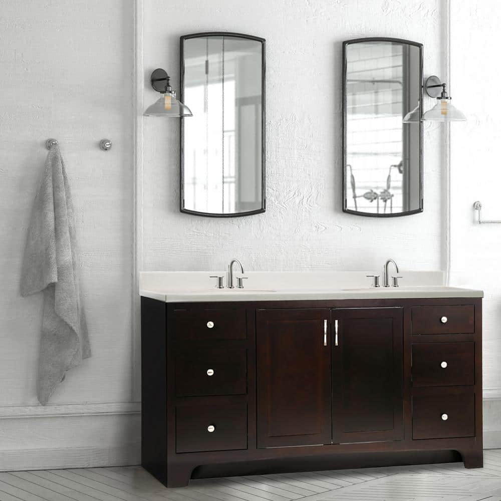 61-Inch Ivory Swirl Cultured Marble Double Sink Vanity Top