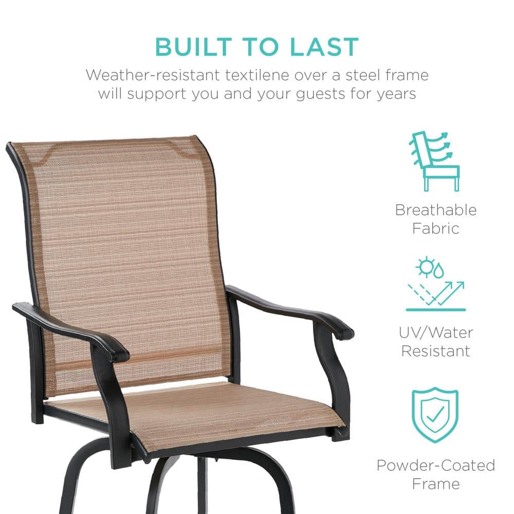 Tan Outdoor Swivel Bar Stools with Mesh and Steel Frame