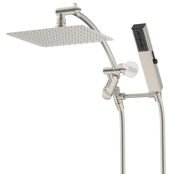 All Metal High Pressure 4-Spray 10 in. Wall Mount Dual Fixed and Handheld Shower Head 1.8 GPM in Brushed Nickel Finish