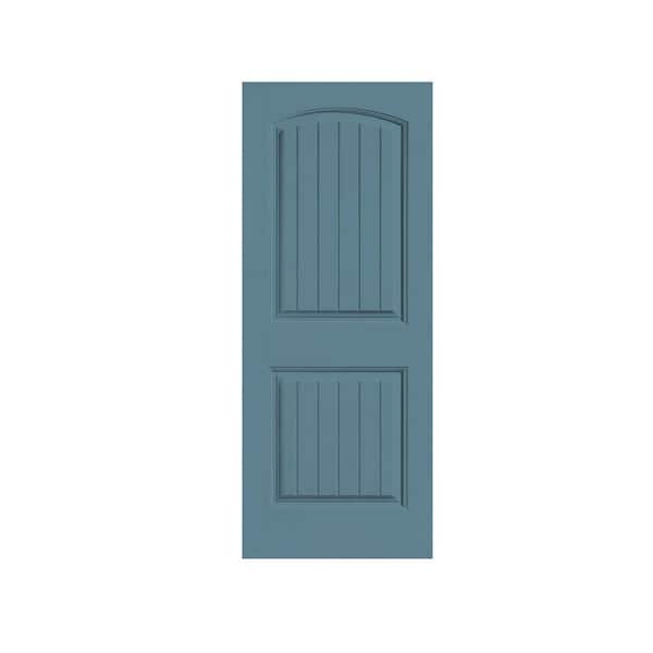 CALHOME Elegant 18 in. x 80 in. 2 Panel Dignity Blue Stained Composite MDF Camber Top Interior Barn Door Slab