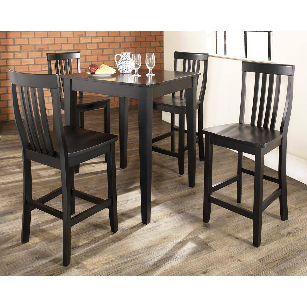 Classic 5-Piece Black Pub Dining Set with Counter Height Stools
