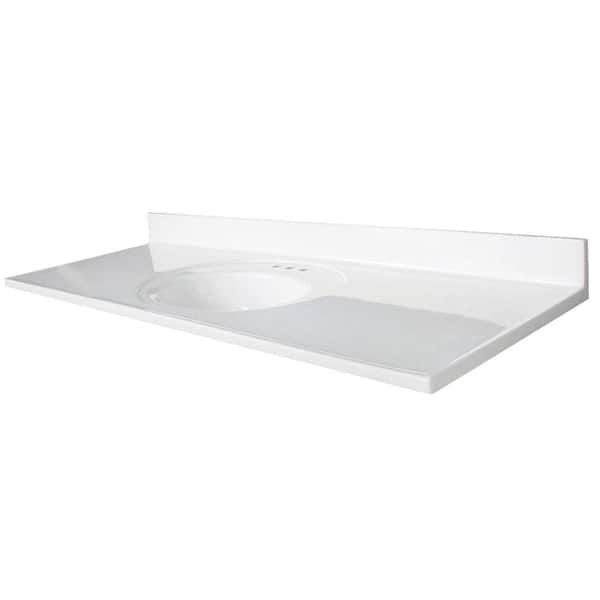 Glacier Bay 61 in. W x 22 in. D Cultured Marble White Round Single Sink ...