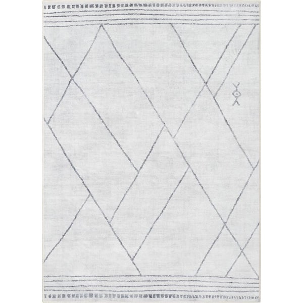 Ivory Grey 7 ft. 7 in. x 9 ft. 10 in. Flat-Weave Apollo Bryn Moroccan Moroccan Trellis Area Rug