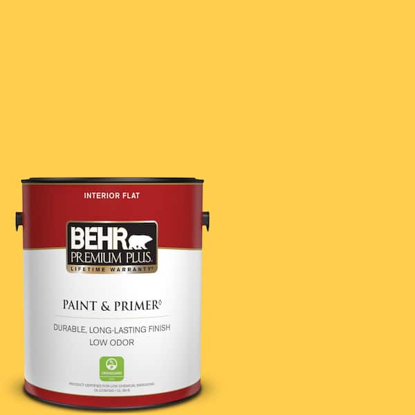 BEHR PREMIUM PLUS 1 gal. #340B-6 Pineapple Soda Flat Low Odor Interior Paint & Primer