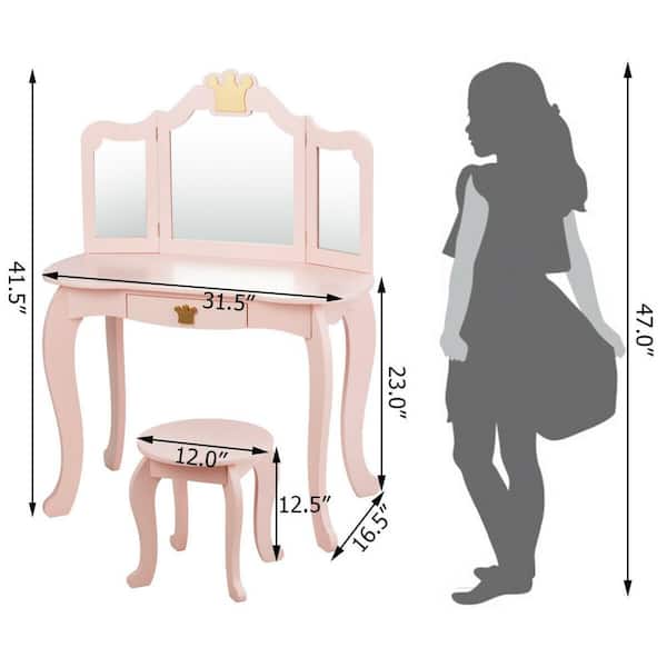 Gymax Kids Makeup Dressing Table Chair, Folding Vanity Chair