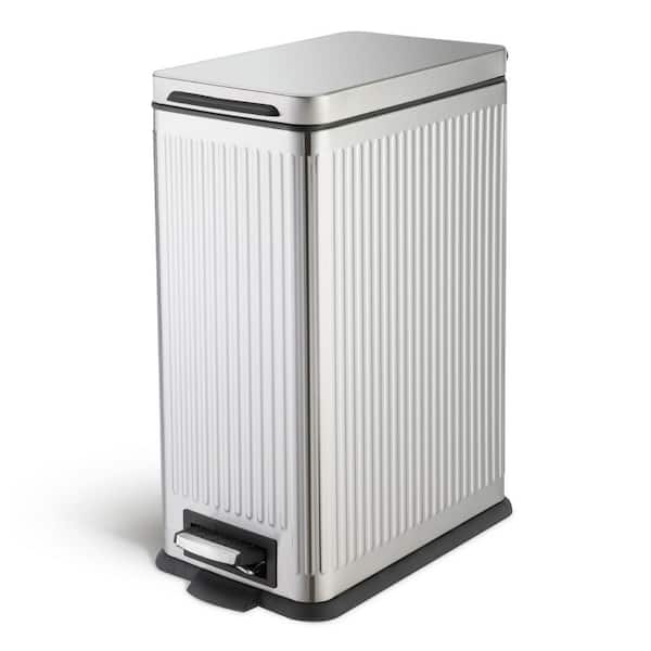 8 Gal. Slim Rectangular Stainless Steel Kitchen Trash Can with Soft-Close Lid and Step Pedal, Silver