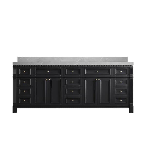 Willow Collections Paris 84 in. W x 22 in. D x 36 in. H Double Sink Bath Vanity in Black with 2 in. Pearl Gray qt. Top