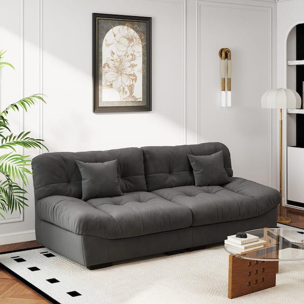 89 in. Square Arm Suede Rectangle 3 Seater Couch Sofa with Cat Scratch-Resistant Fabric, Deep Seat in Gray