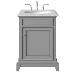 Elitist 24 in. W x 22 in. D x 34 in. H Freestanding Single Sink Bath Vanity in Gray with White Carrara Marble Top