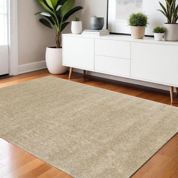 Beige 4 ft. x 6 ft. Woven Solid Color Rectangle Indoor Area Rug