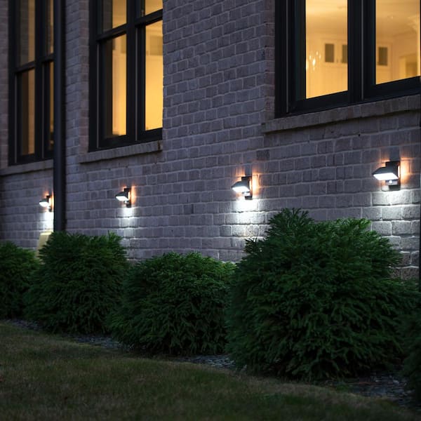 GAMA SONIC Architectural Light Black Motion Sensing Solar LED Outdoor  Wall Sconce with Back Accent Light 4iS50010 The Home Depot