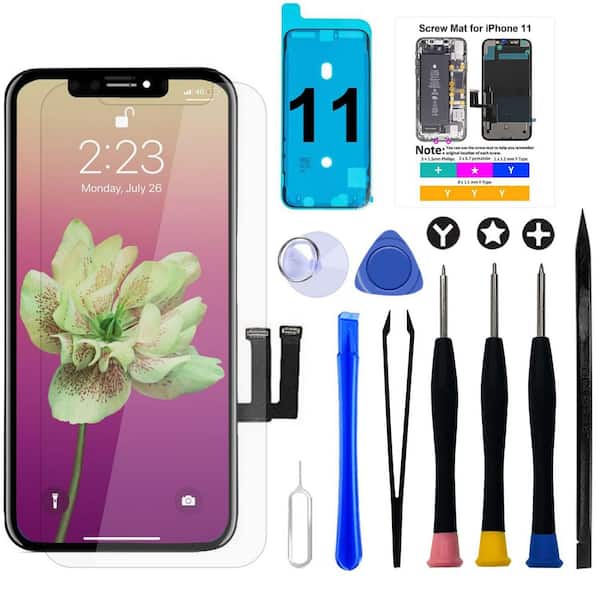 iPhone 11 LCD Screen Replacement, 6.1 in. 3D Touch Display Digitizer with Frame, Repair Tools, Adhesive & Tempered Glass