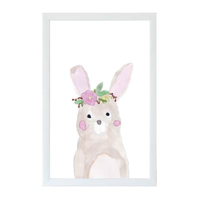 Watercolor Flower Bunny White Frame Magnetic Memo Board